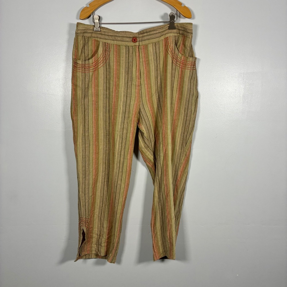 Coldwater Creek Striped Crop Pants 14 Boho Embroidered Artsy Lagenlook Hippie